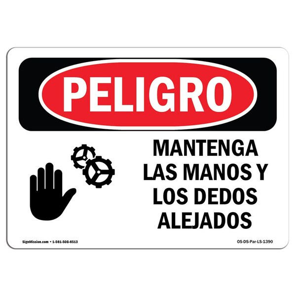 Signmission OSHA, Keep Hands & Fingers Away Spanish, 7in X 5in, 7" W, 5" H, Keep Hands & Fingers Away Spanish OS-DS-D-57-LS-1390 - main